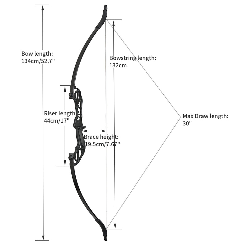 53" Takedown Recurve Bow Right Handed For Archery Club Beginner Practice Bow 20/30/40/55lbs