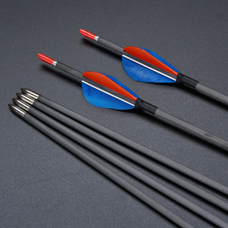 12pcs 32" Archery Pure Carbon Arrows Turkey Feather Fletched Practice Shooting Arrow