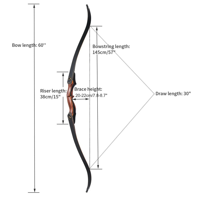Archery 60" Takedown Recurve Hunting Bow and Arrow Set Wood Laminated Bow Right Hand with 12pcs Carbon Arrows 25-50lbs