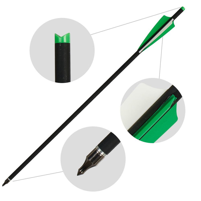 12pcs Carbon Crossbow Bolts 20 inch Crossbow Arrows with Moon Nocks and Removable Tips