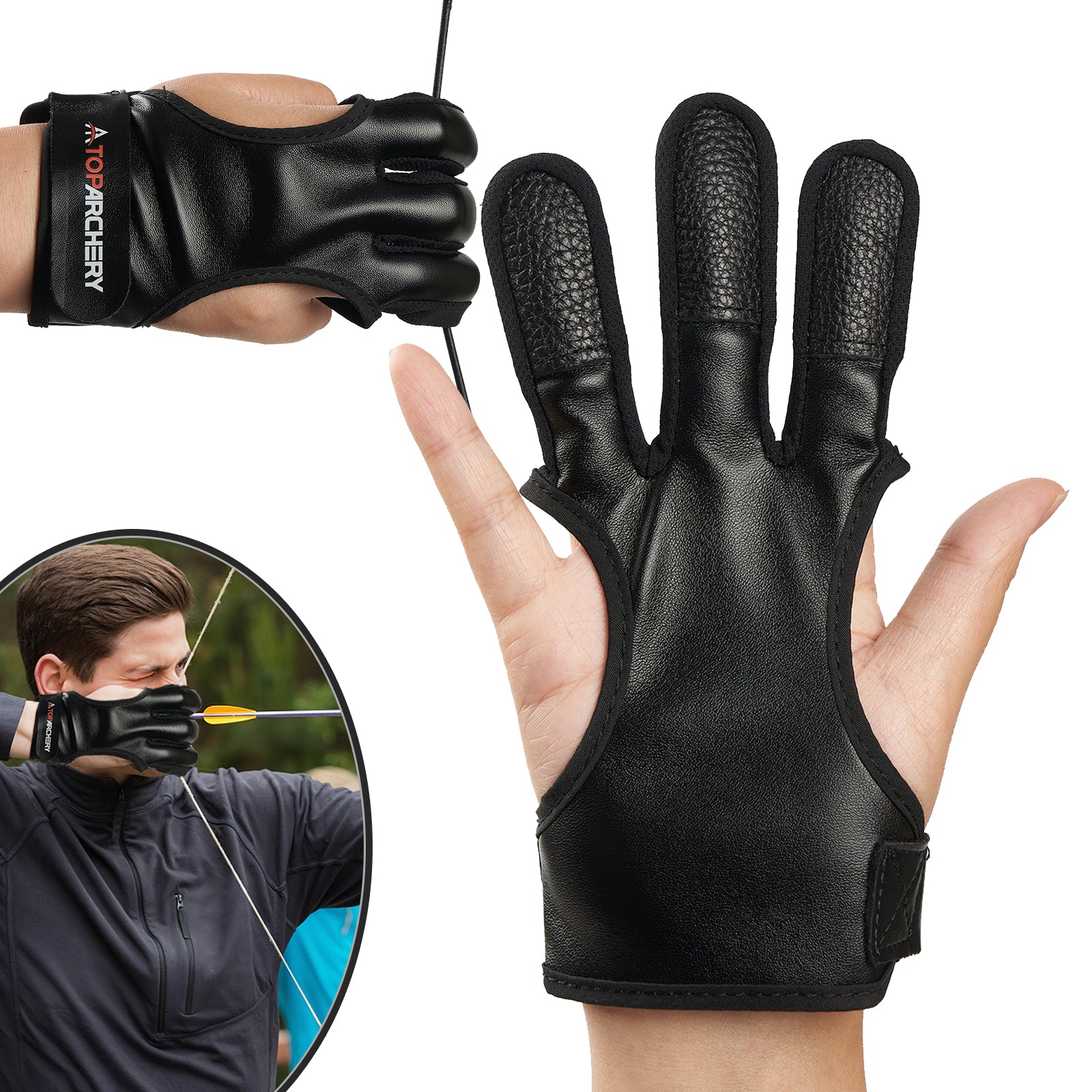 Archery Hand Guard Protective PU Leather 3 Fingers Glove Archer Finger