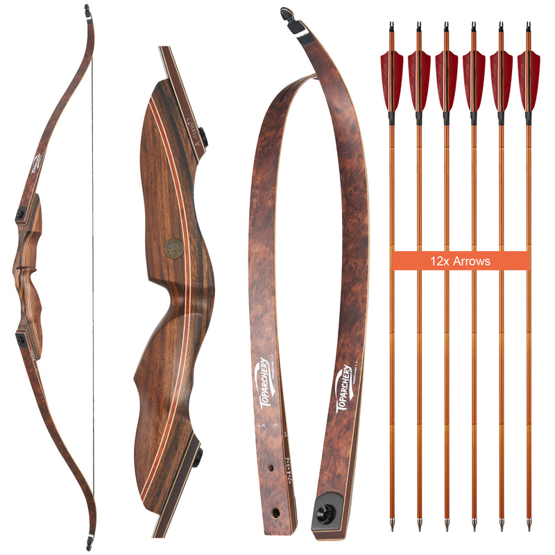 60" Archery Hunting Bow RH Wood Laminated Recurve Bow with Arrows Set 20-60lbs
