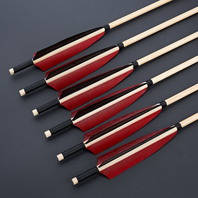 12Pcs Archery 32" Traditional Wooden Arrows with 5" Turkey Feather