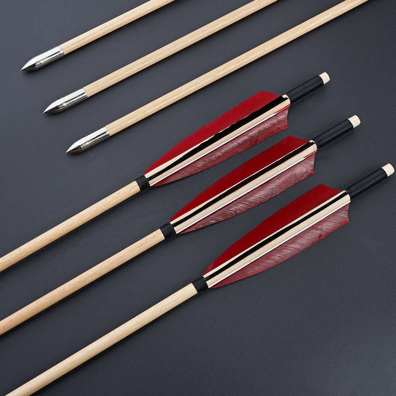 12Pcs Archery 32" Traditional Wooden Arrows with 5" Turkey Feather