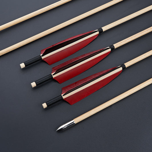 12Pcs Archery 32" Traditional Wooden Arrows with 5" Turkey Feather