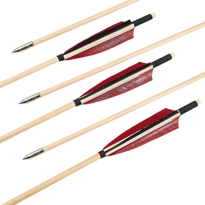 12Pcs Archery 32" Traditional Wooden Arrows with 5" Turkey Feather