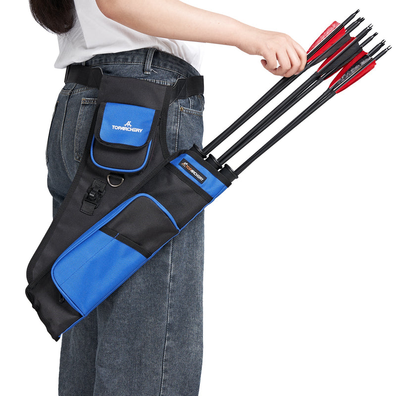3 Tube Hip Archery Arrow Quiver Waist Hanged Arrow Holder with Pockets and Adjustable Strap for Hunting