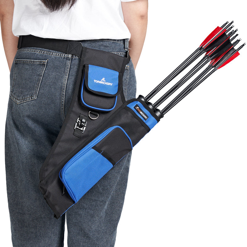 3 Tube Hip Archery Arrow Quiver Waist Hanged Arrow Holder with Pockets and Adjustable Strap for Hunting