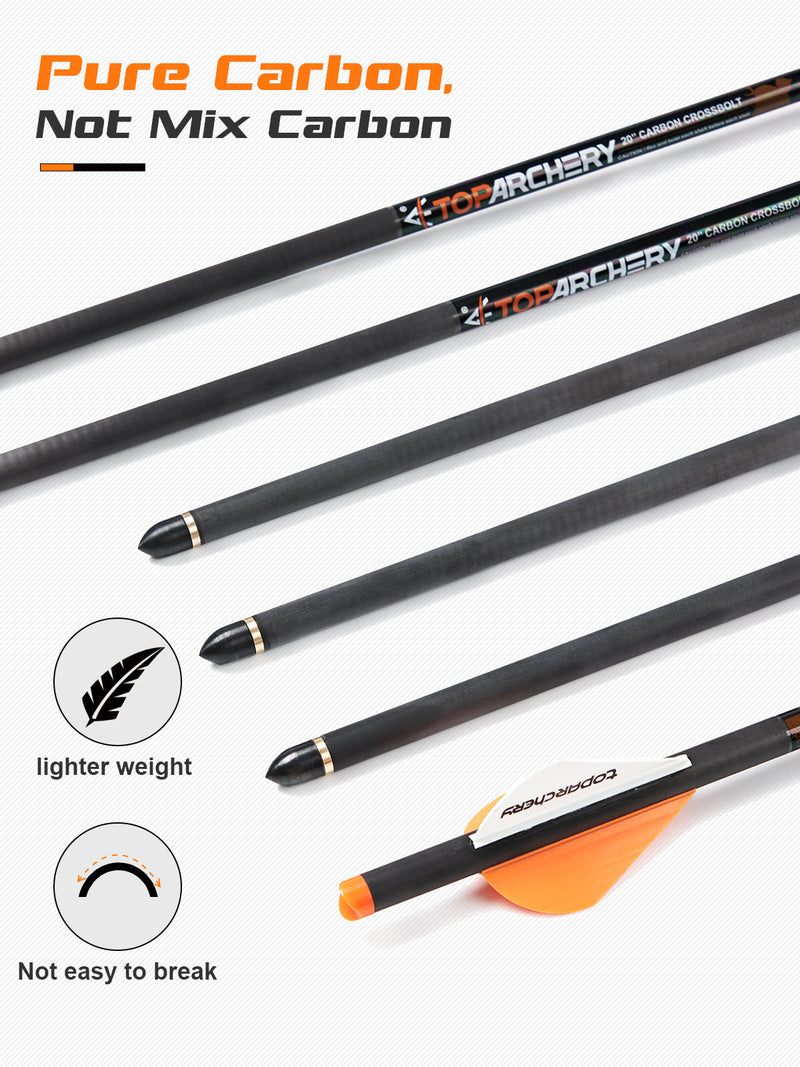 Archery 20" Crossbow Bolts Pure Carbon Shaft Straightness.006 6PK For Crossbow Hunting Arrows