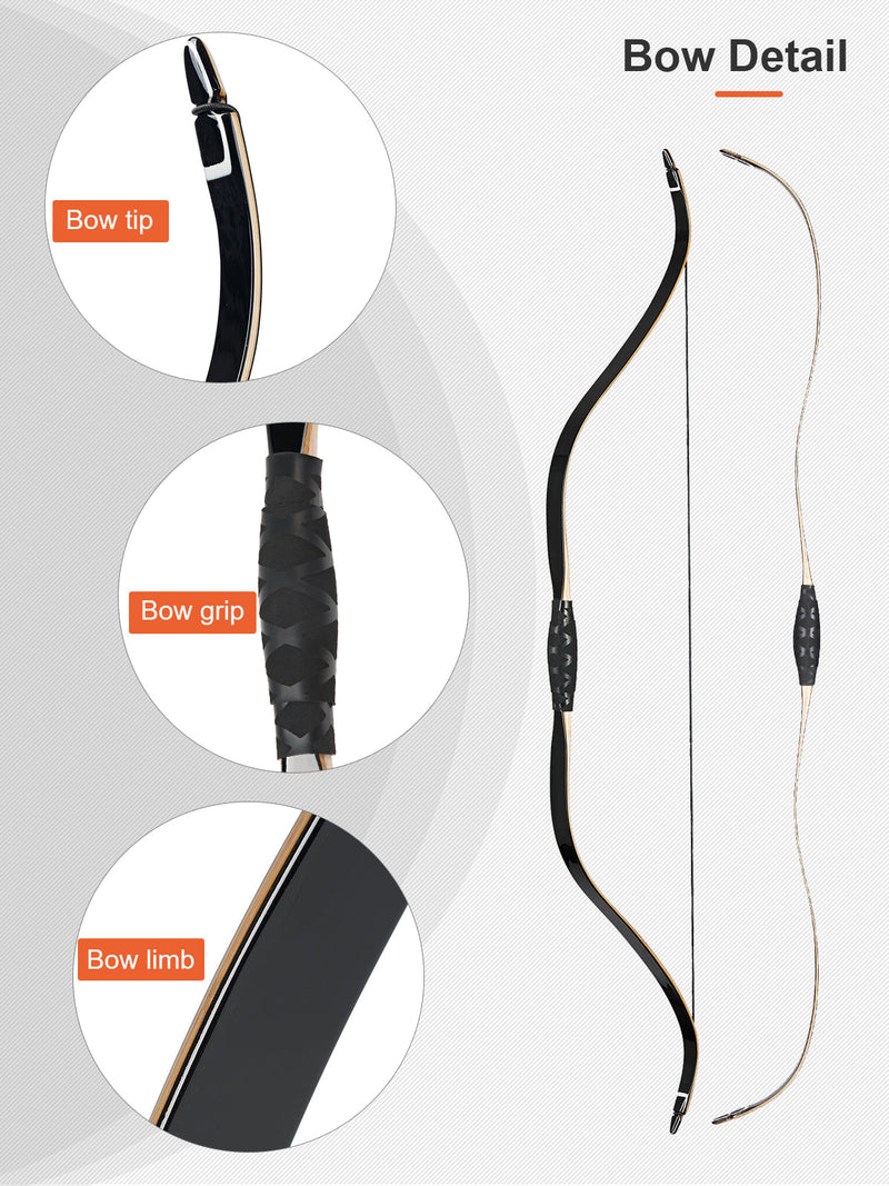 Archery 46" Traditional Horse Bow Recurve Laminated Bow Hunting Practice 25-50lbs