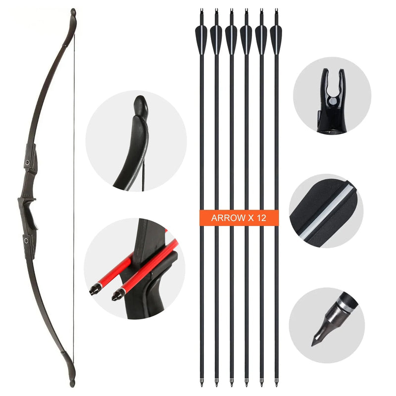 Archery 57" Ambidextrous Recurve Bow Set with Carbon Arrow for Beginner Teenagers Practice Bow Left Right Hand 20/30/40lbs