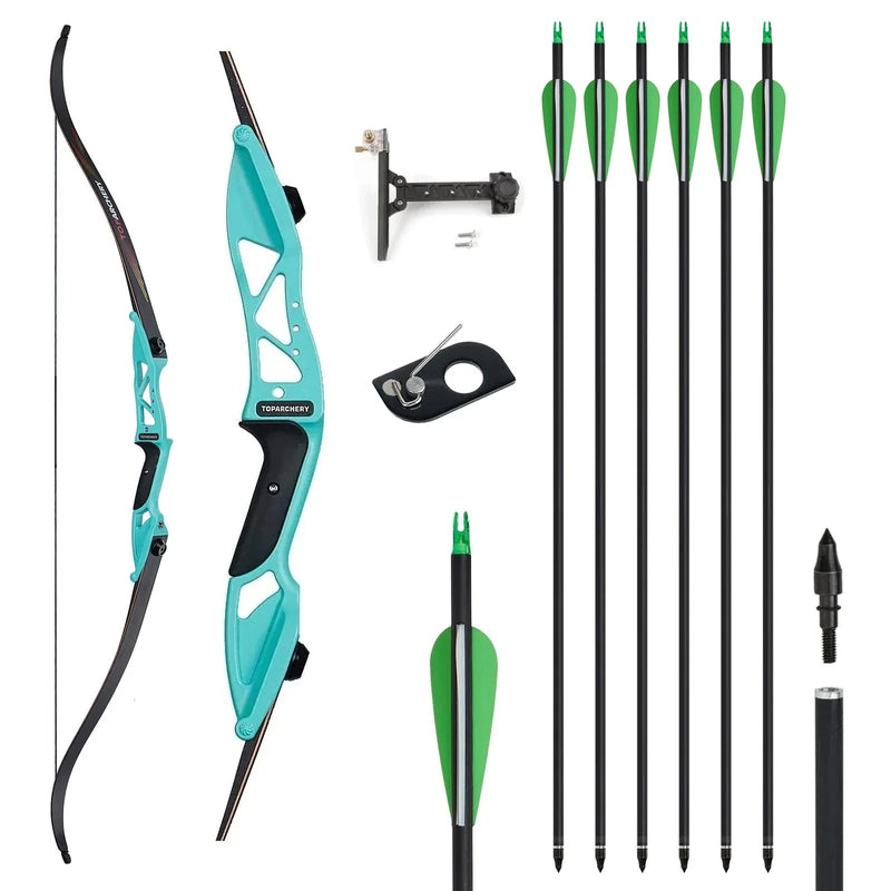 Archery 56" Youth Competition Recurve Bow and Carbon Arrows Set Right Handed Practice Bow 18-50lbs