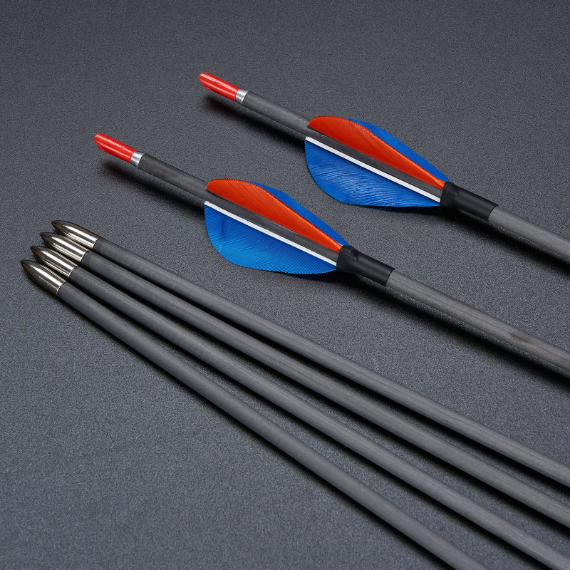 6pcs 32" Archery Pure Carbon Arrows Turkey Feather Fletched Practice Shooting Arrow Spine 500/700/900