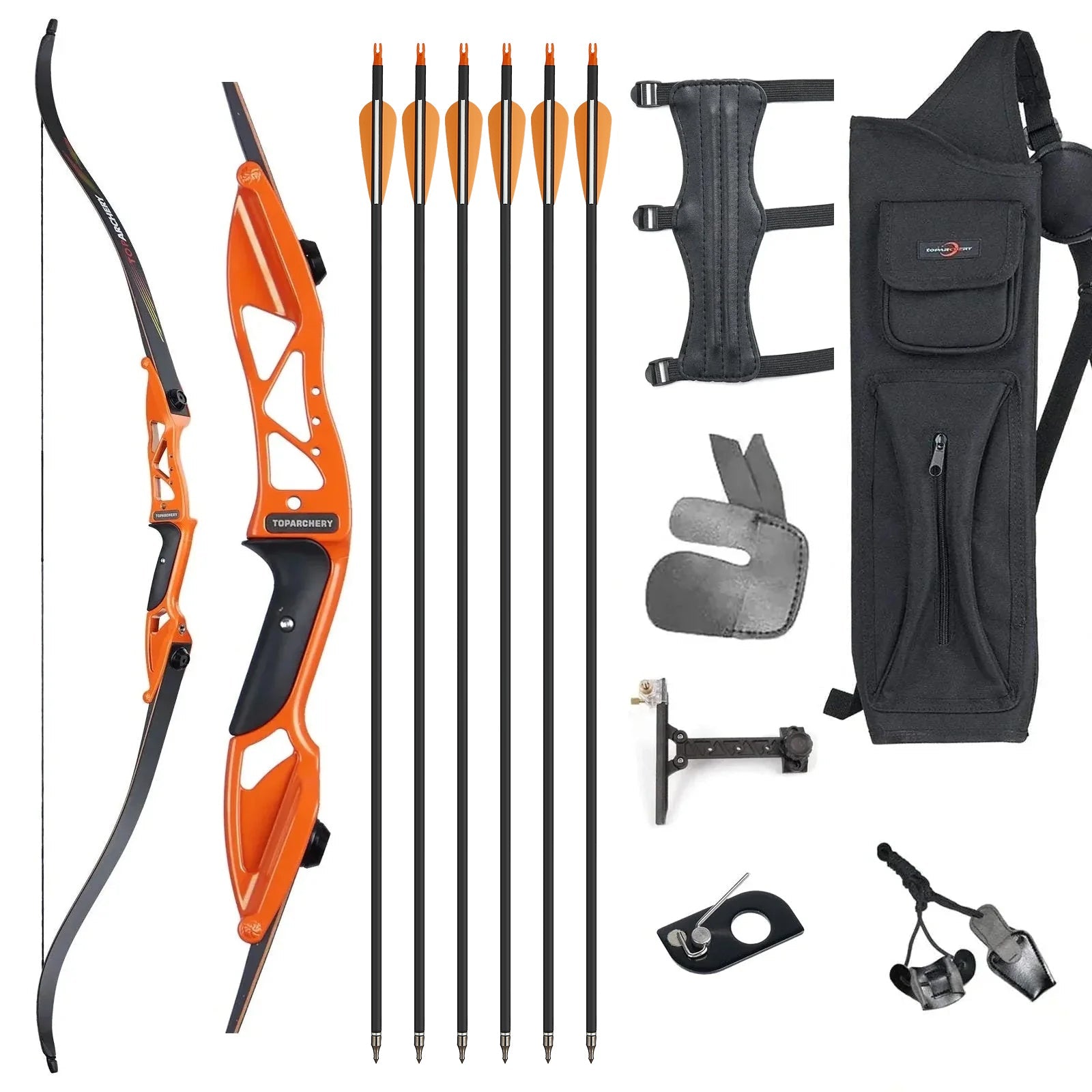 56" Archery Beginner Competition Recurve Bow Set Orange Takedown Pract