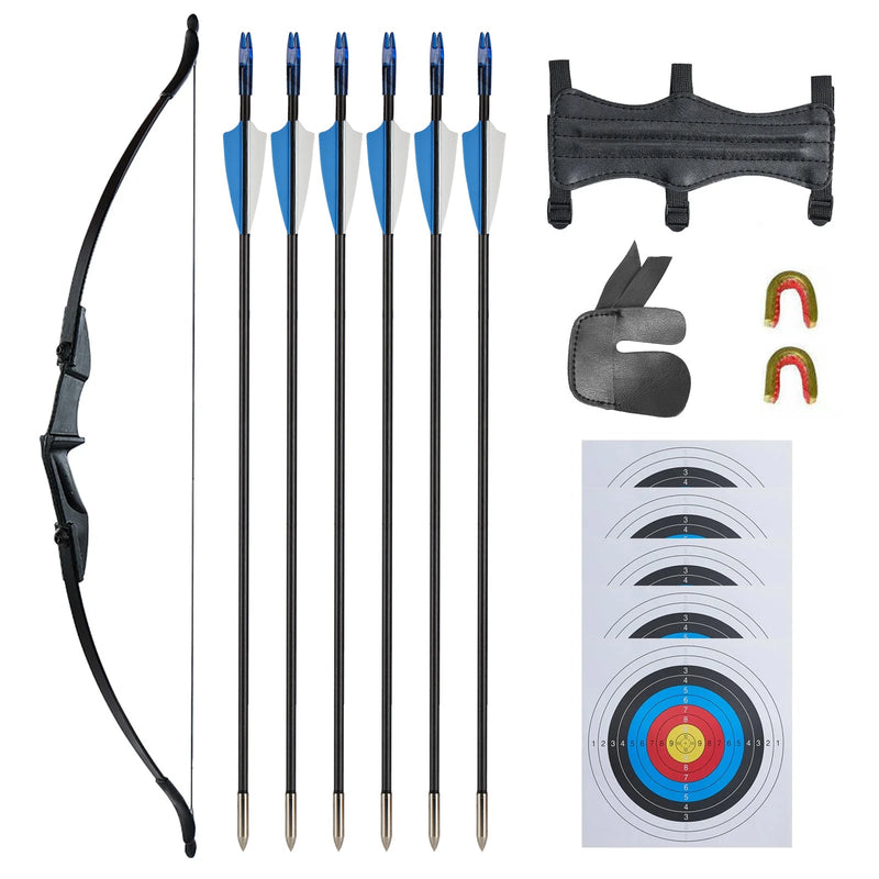 57" Archery Takedown Recurve Bow and Arrow Set with Target Papers 20/30/40lbs