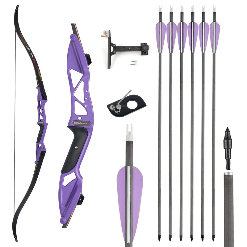 Archery 56" Youth Competition Recurve Bow and Carbon Arrows Set Right Handed Practice Bow 18-50lbs