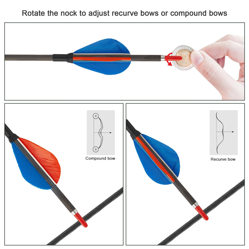 12pcs 32" Archery Pure Carbon Arrows Turkey Feather Fletched Practice Shooting Arrow