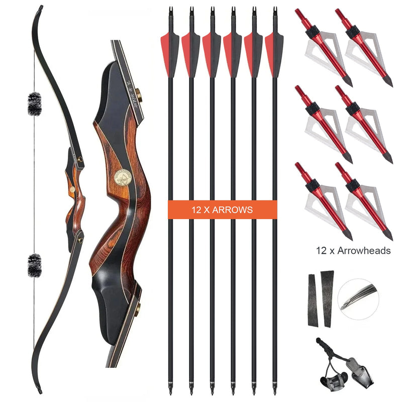 Archery 60" Takedown Recurve Hunting Bow and Arrow Set with 3 Blades Hunting Broadheads