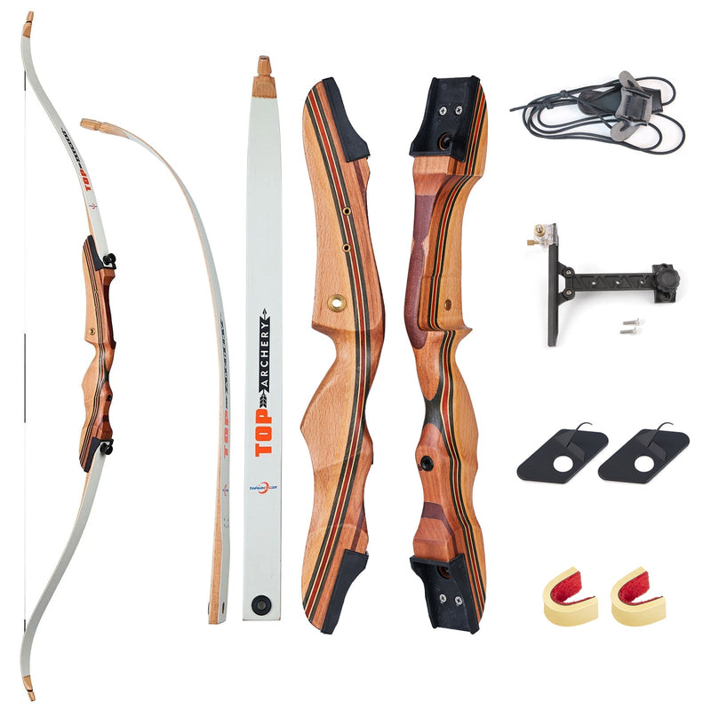 62" Wood Laminated Recurve Bow Set Archery Club Beginner Competitive Practice Bow RH 18-40lbs