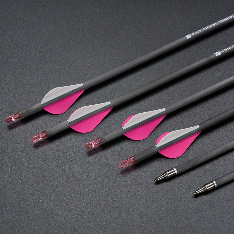 12pcs 30" Carbon Arrows Spine 300/350/400 Pink Turkey Feather Fletched Hunting Arrows