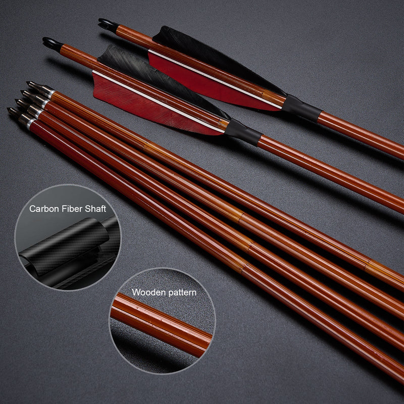 12pcs Archery 30" Turkey Feather Carbon Arrows Spine 500 Target Hunting Arrows