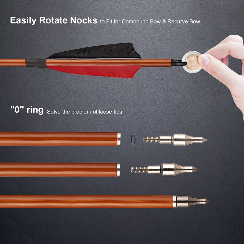 12pcs Archery 30" Turkey Feather Carbon Arrows Spine 500 Target Hunting Arrows