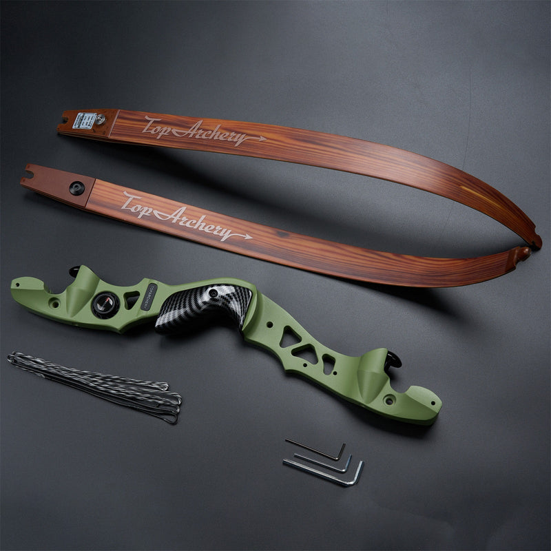 62" Archery ILF Recurve Hunting Bow RH with Carbon Sheet Wood Bamboo Laminated Limbs 25-60lbs