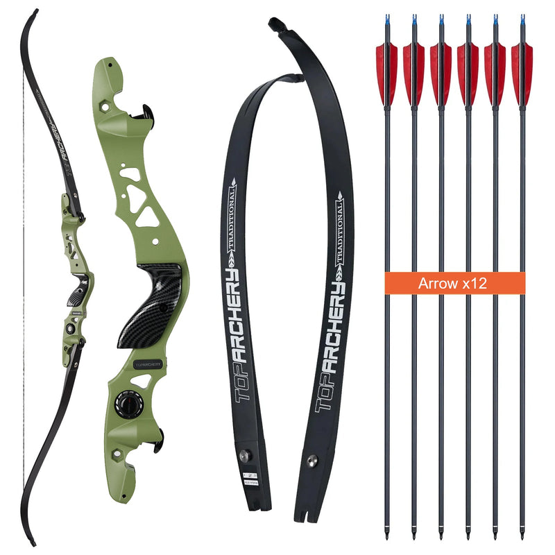 Archery 62" ILF Recurve Hunting Bow Set Aluminum Alloy Riser Right Handed Bow with 12pcs Ture Feather Arrows 25-60lbs
