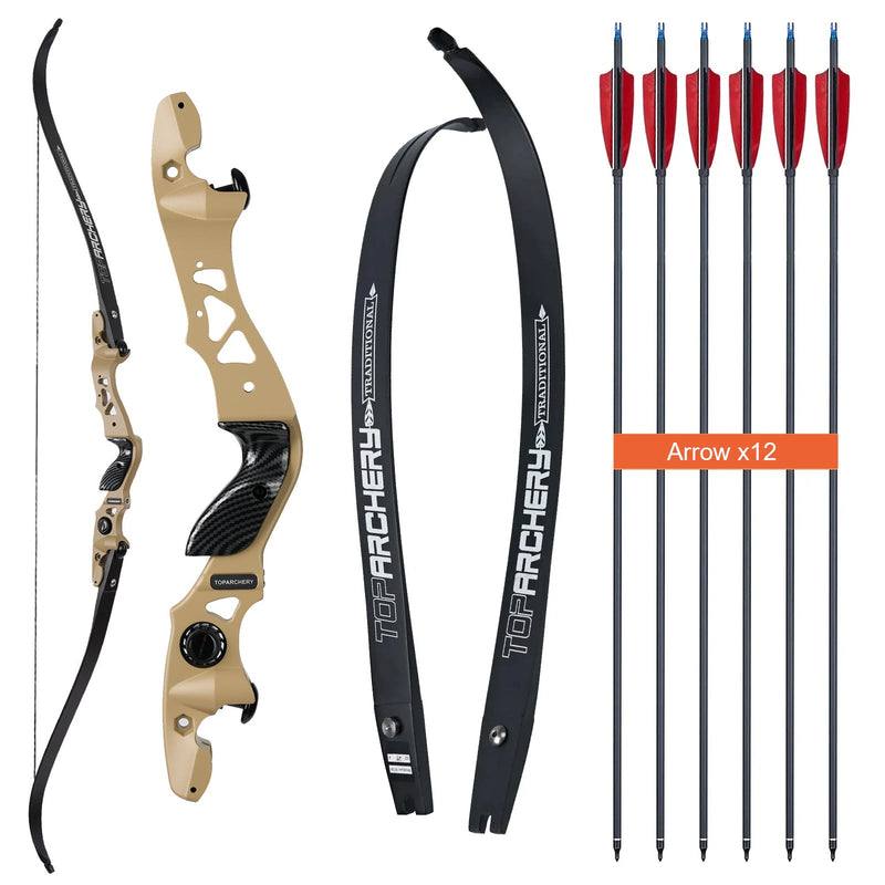 Archery 62" ILF Recurve Hunting Bow Set Aluminum Alloy Riser Right Handed Bow with 12pcs Ture Feather Arrows 25-60lbs