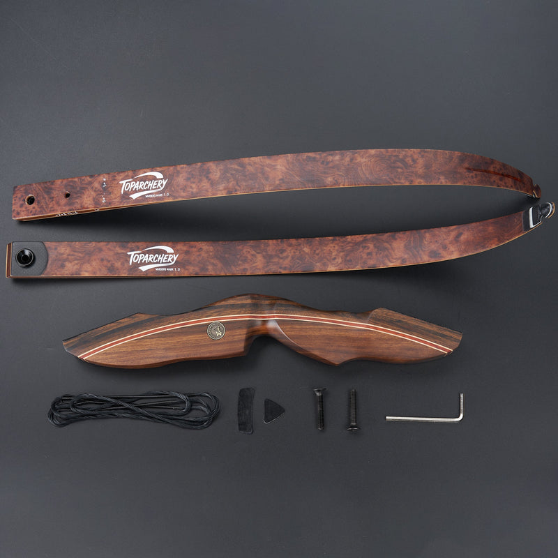 TopArchery 60" Takedown Recurve Bow RH with Bamboo Carbon Core Burl Li