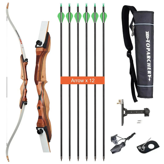 48" Junior Recurve Bow Set Archery Club Competition Practice Right Hand Bow with 12pcs Carbon Arrows 10/16/20 lbs