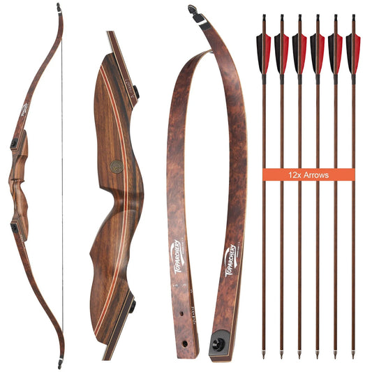 60" Archery Hunting Bow RH Wood Laminated Recurve Bow with Arrows Set 20-60lbs