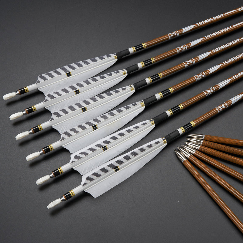 12pcs 32" Archery Pure Carbon Arrows Turkey Feather Fletched Spine 300-600