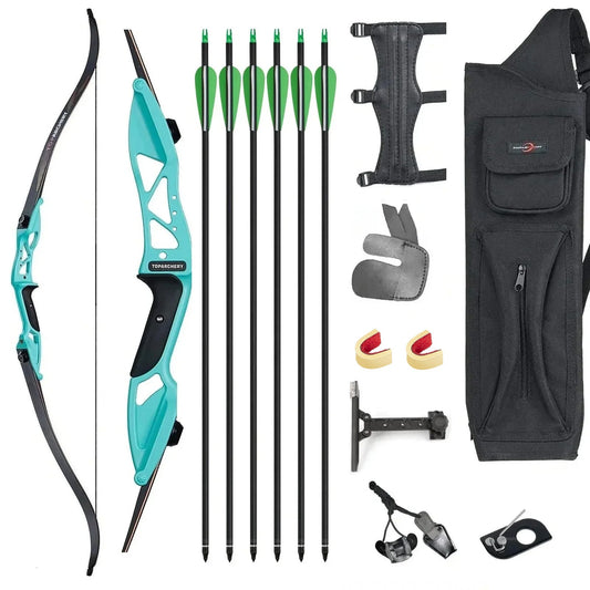 56" Archery Takedown Recurve Bow and Arrow Set Right Hand Green Competition Bow for Beginner 18-50lbs