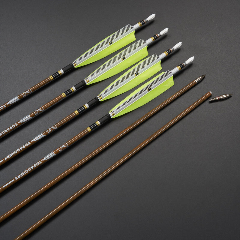 12pcs 31" Archery Pure Carbon Arrows Turkey Feather Fletched Spine 300-600