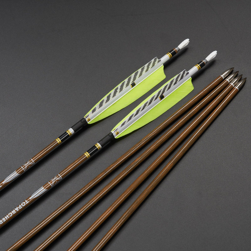 12pcs 31" Archery Pure Carbon Arrows Turkey Feather Fletched Spine 300-600