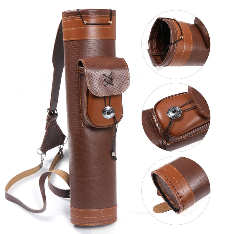 Traditional Shoulder Back Quiver Archery Leather Arrow Holder with Handmade Adjustable Straps Belt Brown