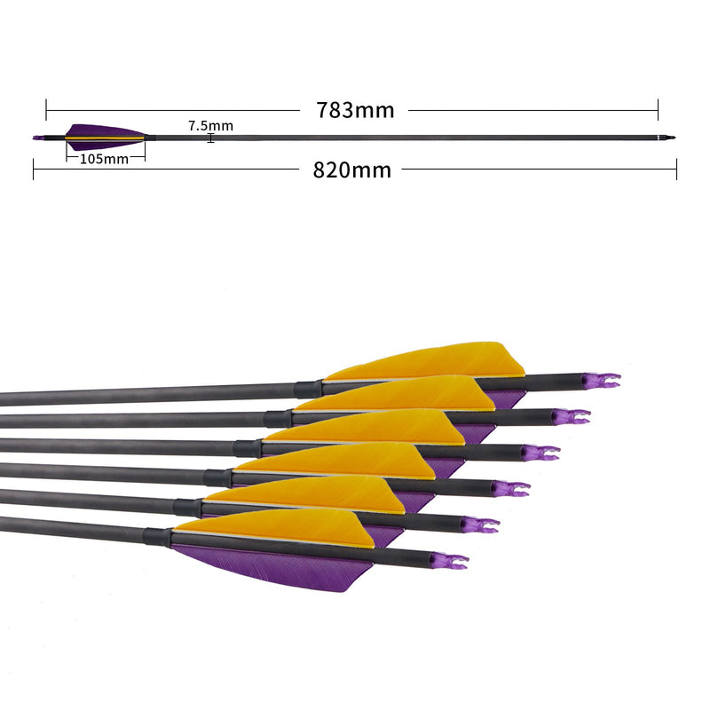 12Pcs 31" Pure Carbon Arrows Straightness 0.003 Spine 400 Turkey Feather Archery Shooting Arrows