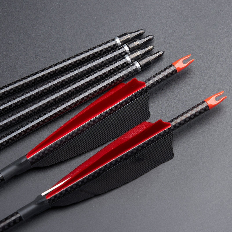 6pcs 32 Archery Turkey Feather Fletched Pure Carbon Arrows Spine 500