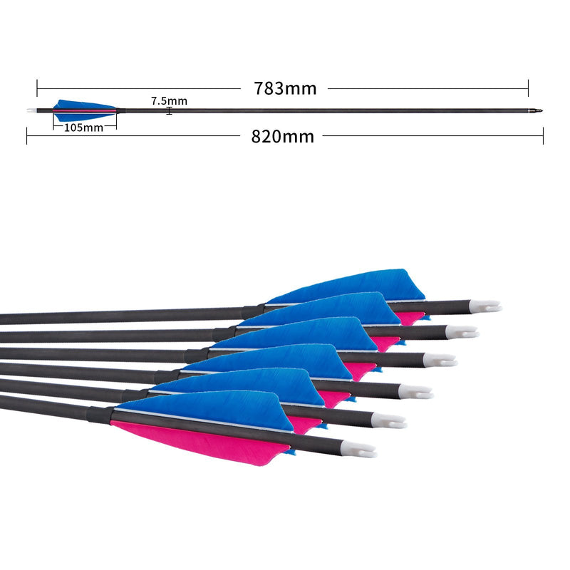 12Pcs Archery 31" Turkey Feather Fletched Pure Carbon Arrow Straightness 0.003 Spine 350 Hunting Arrows