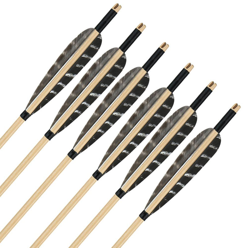 12Pcs Archery Traditional Wooden Arrows 31.5" Natural Feather Hunting Arrows For Traditional Bow