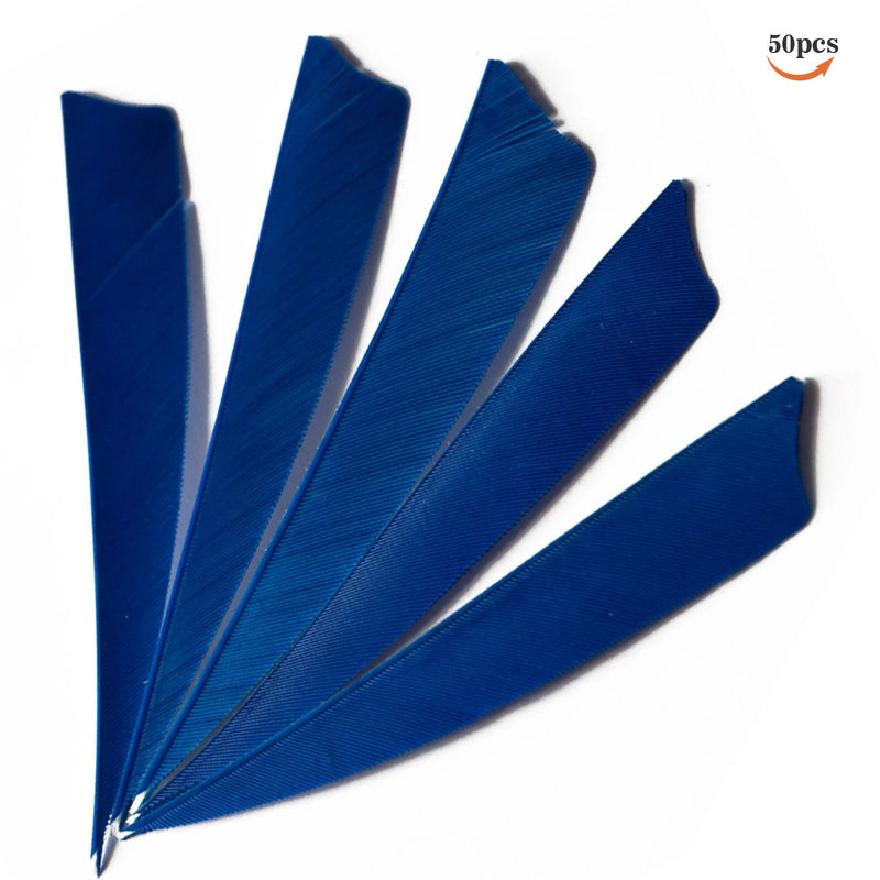 50 Pack 4/5 Inch Blue Turkey Real Feather with Shield Cut for Hunting Targeting Arrow