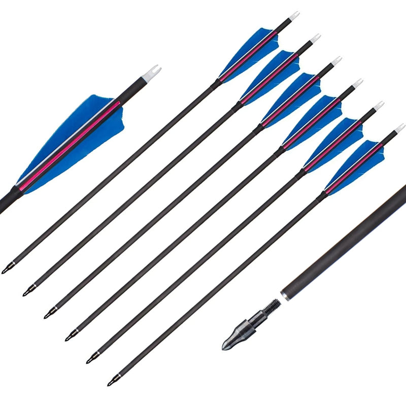 6Pcs Archery 31" Turkey Feather Fletched Pure Carbon Arrow Spine 350 Hunting Arrows