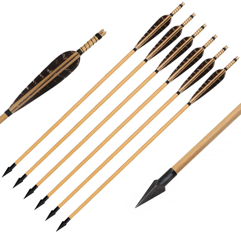 Traditional Wooden Arrows Natural Real Feather Archery 31.5" with Hunting Arrowheads 6Pcs