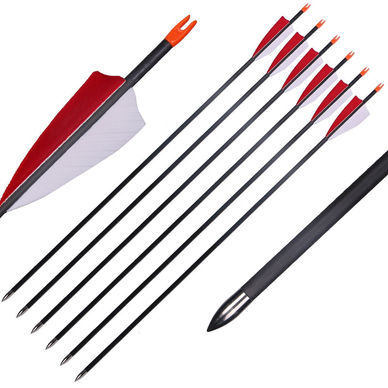 6Pcs 29" Archery Turkey Feather Pure Carbon Arrows Spine 700 for Recurve Bow Longbow