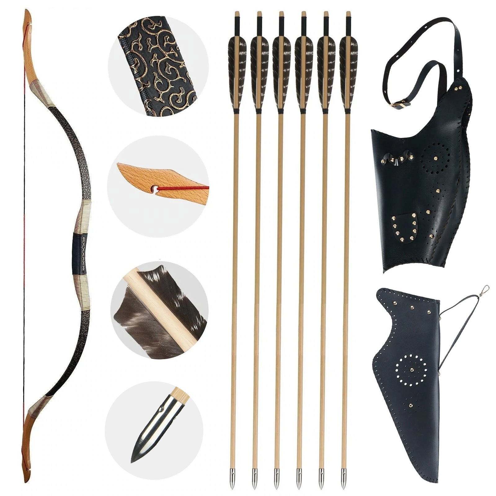 Archery 48" 54" Traditional Recurve Bow and Wooden Arrows Set with Bo TopArchery