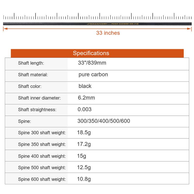 12pcs Archery 33" Pure Carbon Arrow Shafts Straightness 0.003 Spine 300-600 For Recurve Compound Bow