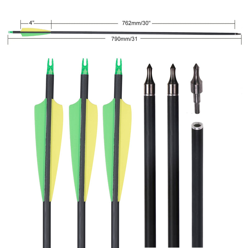 12pcs 30" Archery Fletched Carbon Arrow with 4" Fletching Shooting Arrows