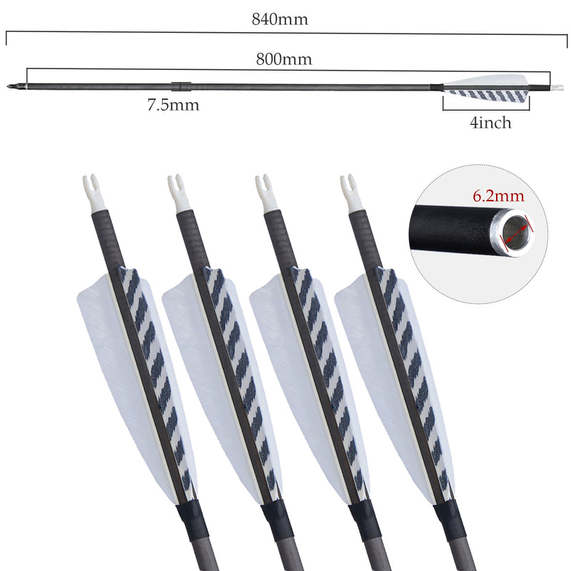 12pcs 32" Archery Turkey Feather Fletched Pure Carbon Arrows Spine 400 For Target Practice Shooting