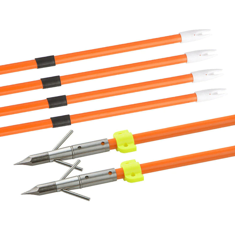 6pcs Archery 30 Inch Fishing Hunting Arrows Orange Solid Fiberglass Shaft